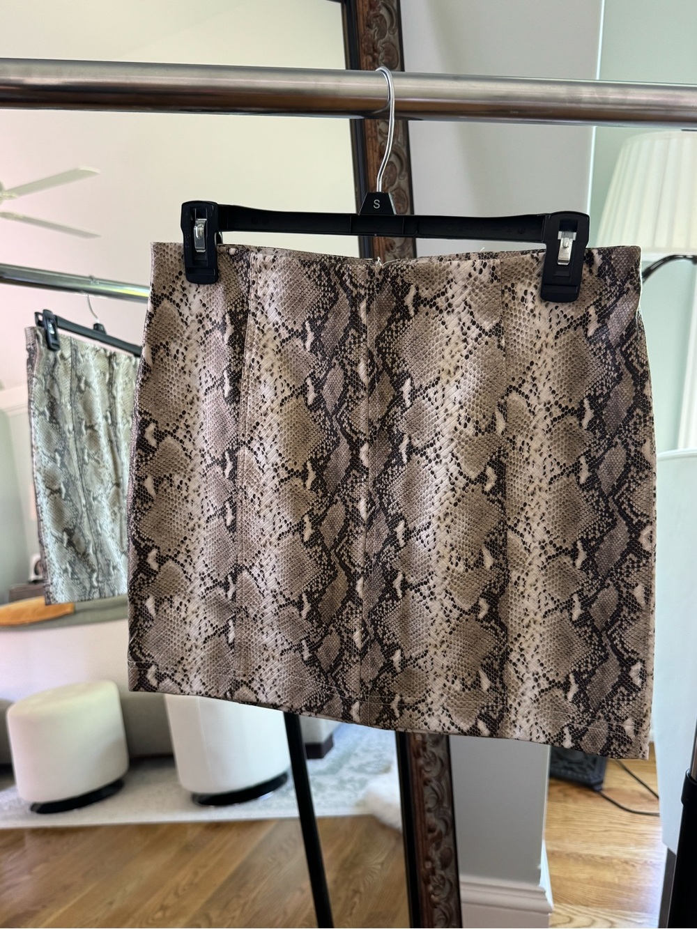 Wild Honey Snake-Print Mini Skirt in Taupe and Black